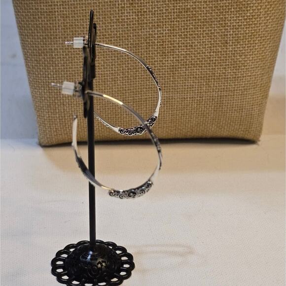 Sterling Silver 925 and Etched Hoop Earrings New! - Picture 2 of 6